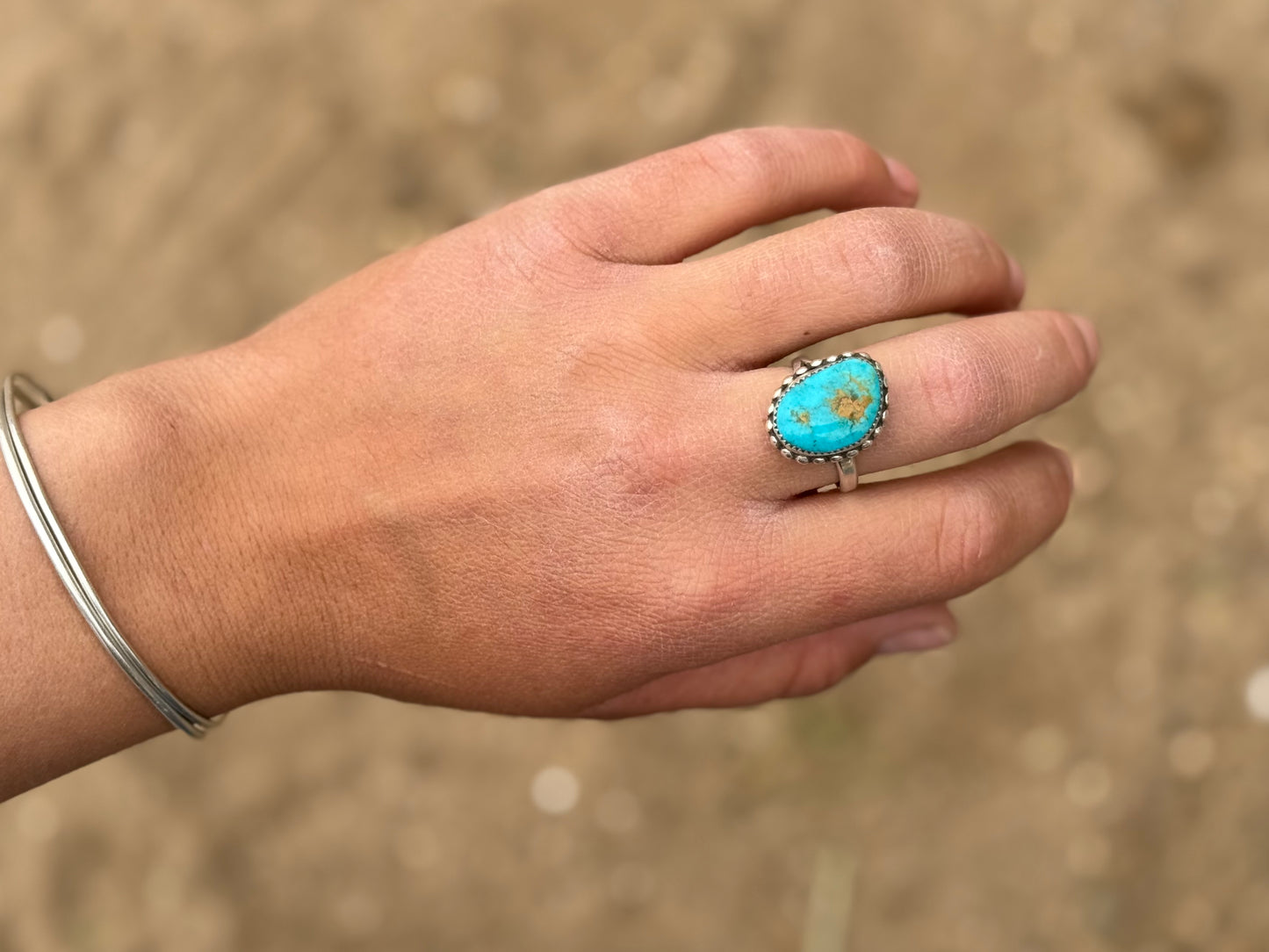 Adjustable Kingman Beaded Ring