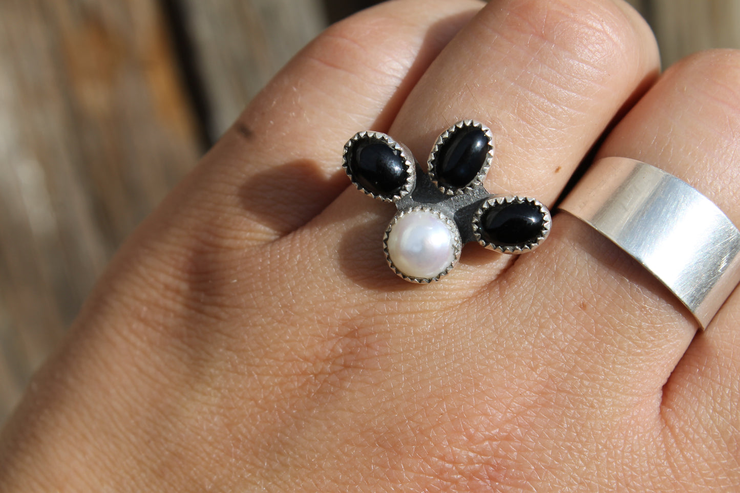 Black Onyx - Freshwater Pearl Ring