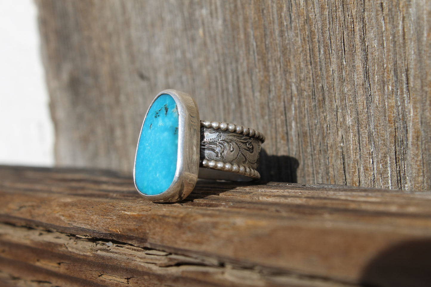 Turquoise - Engraved Band Ring