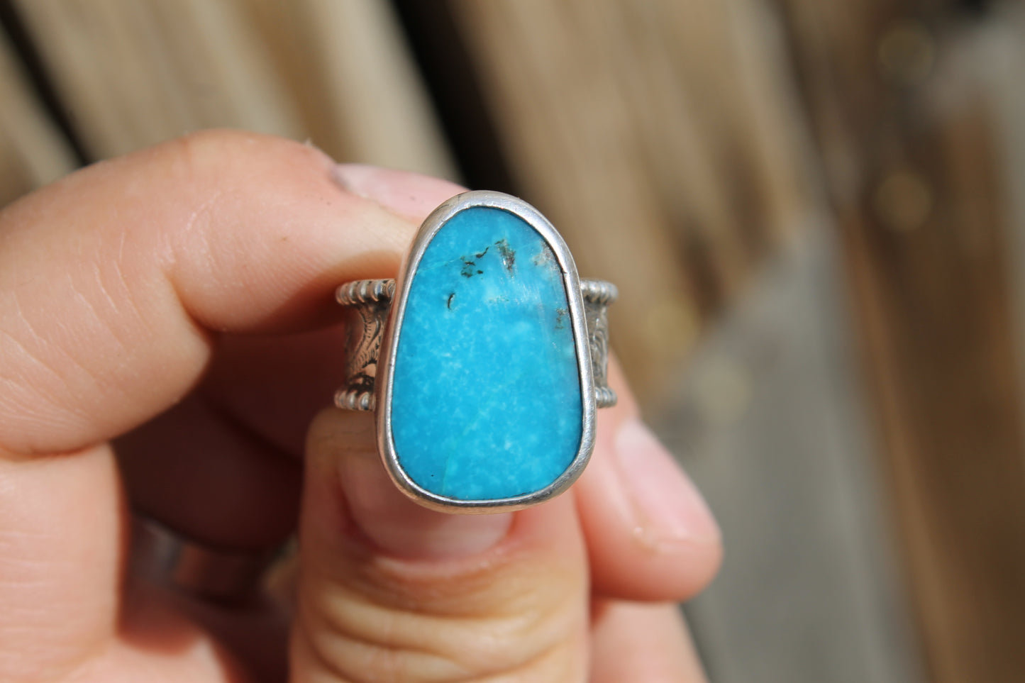 Turquoise - Engraved Band Ring