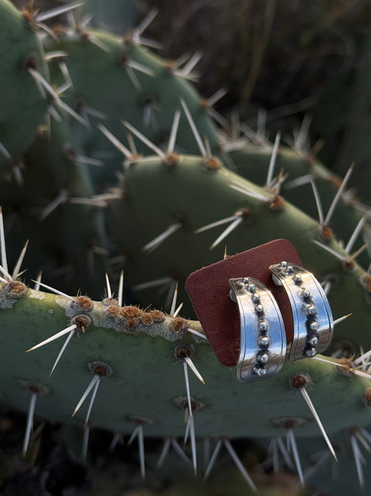 + Studded Crescent Hoops +